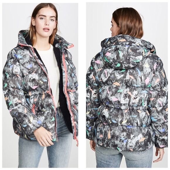 HUNTER ORIGINAL‎ A-LINE STORM CAMO PRINT PUFFER JACKET NWT LARGE - Picture 1 of 12